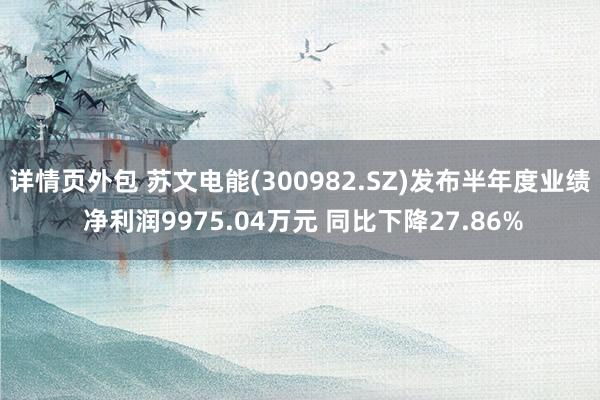 详情页外包 苏文电能(300982.SZ)发布半年度业绩 净利润9975.04万元 同比下降27.86%